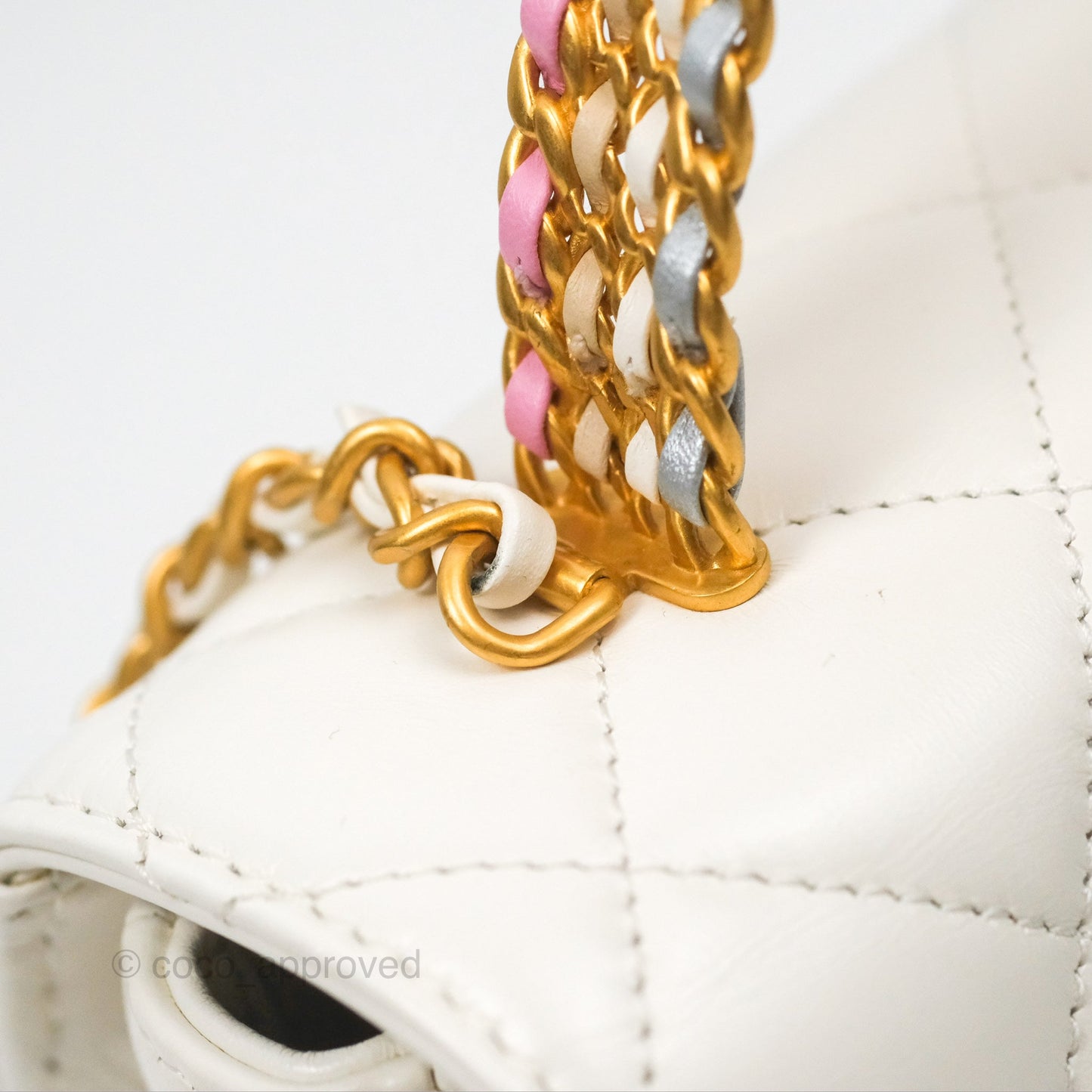 Chanel Rainbow Top Handle Flap Bag White Glazed Lambskin 23P