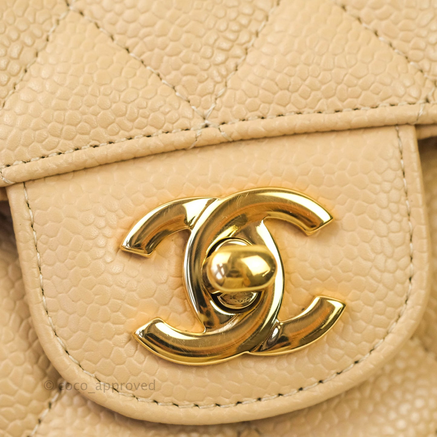 Chanel Classic M/L Medium Double Flap Beige Caviar Gold Hardware