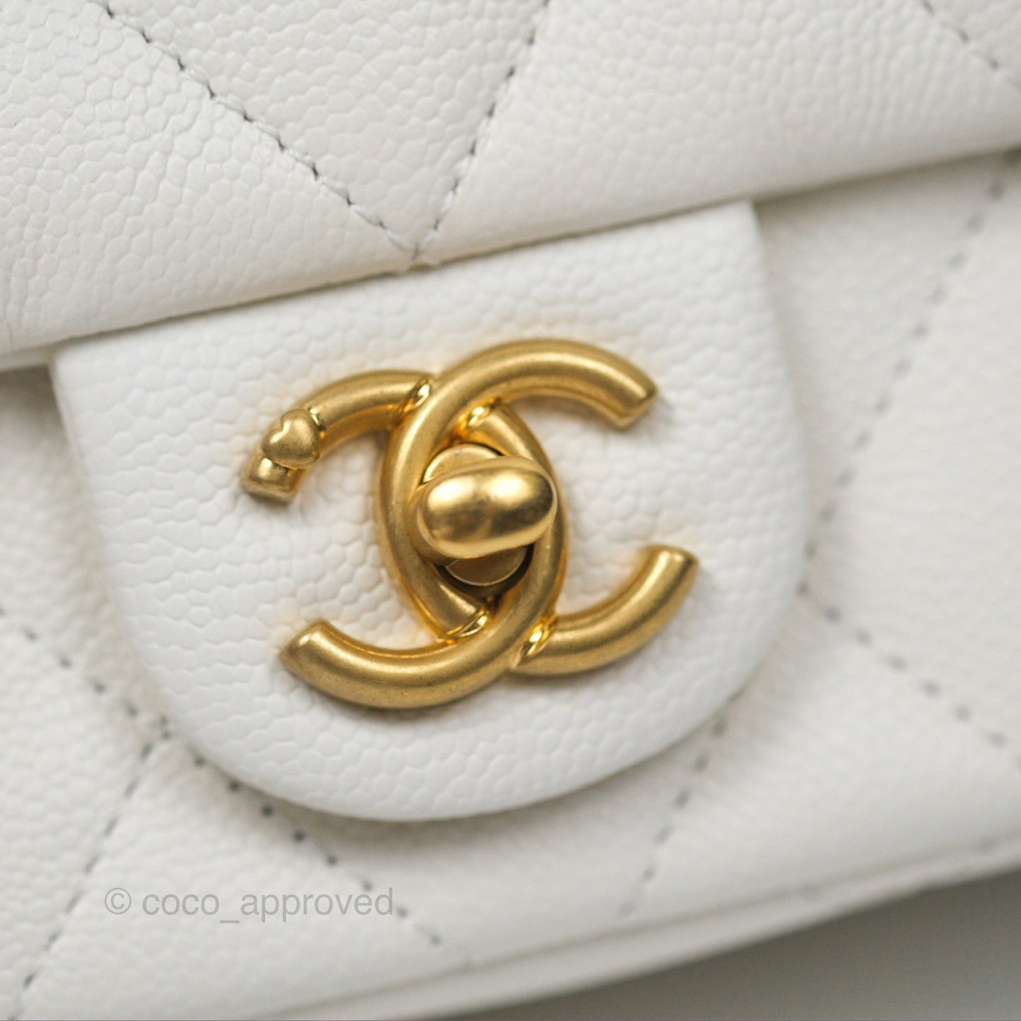 Chanel Mini Flap Bag Heart Adjustable Chain White Caviar Aged Gold Hardware