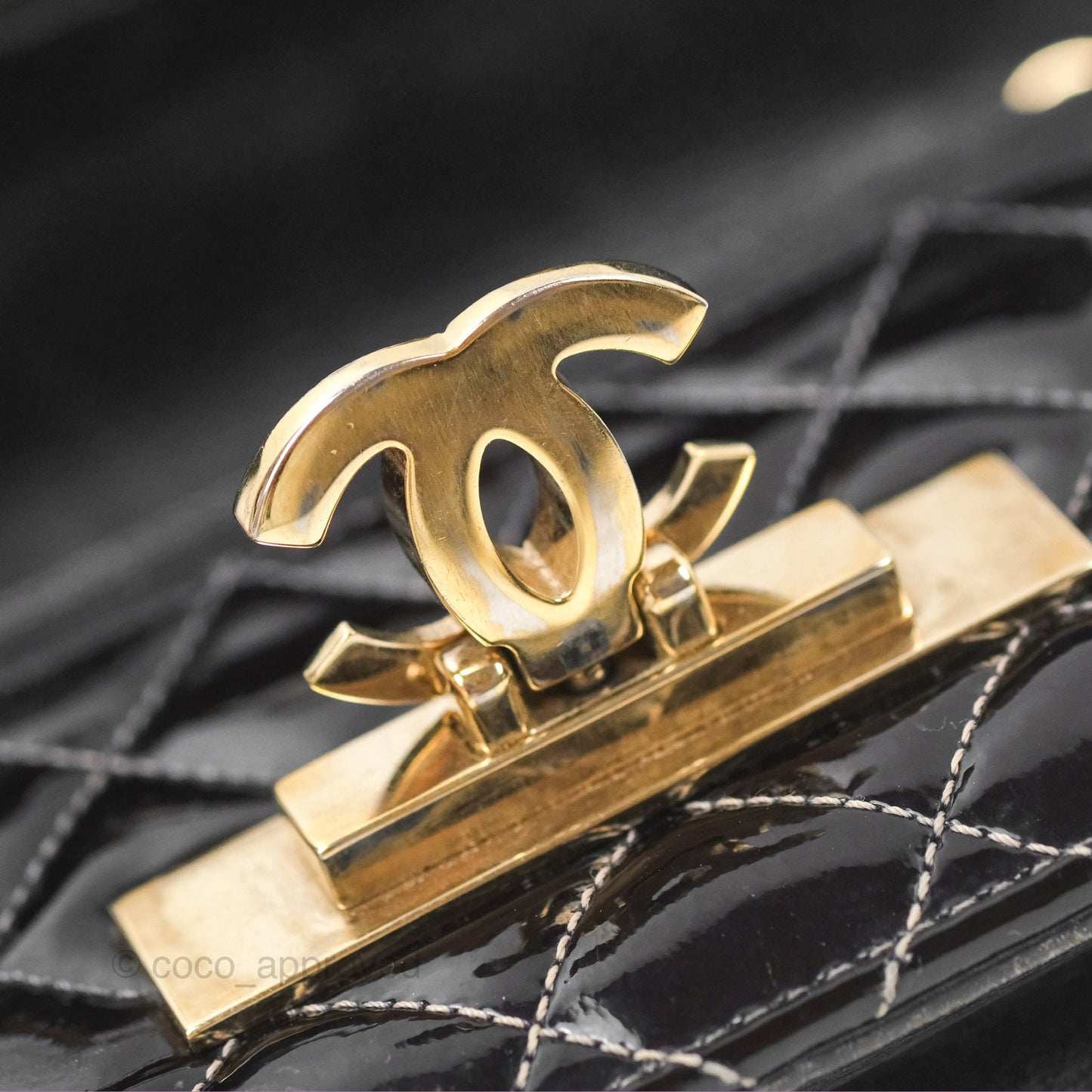 Chanel Golden Class Wallet On Chain WOC Black Patent Gold Hardware
