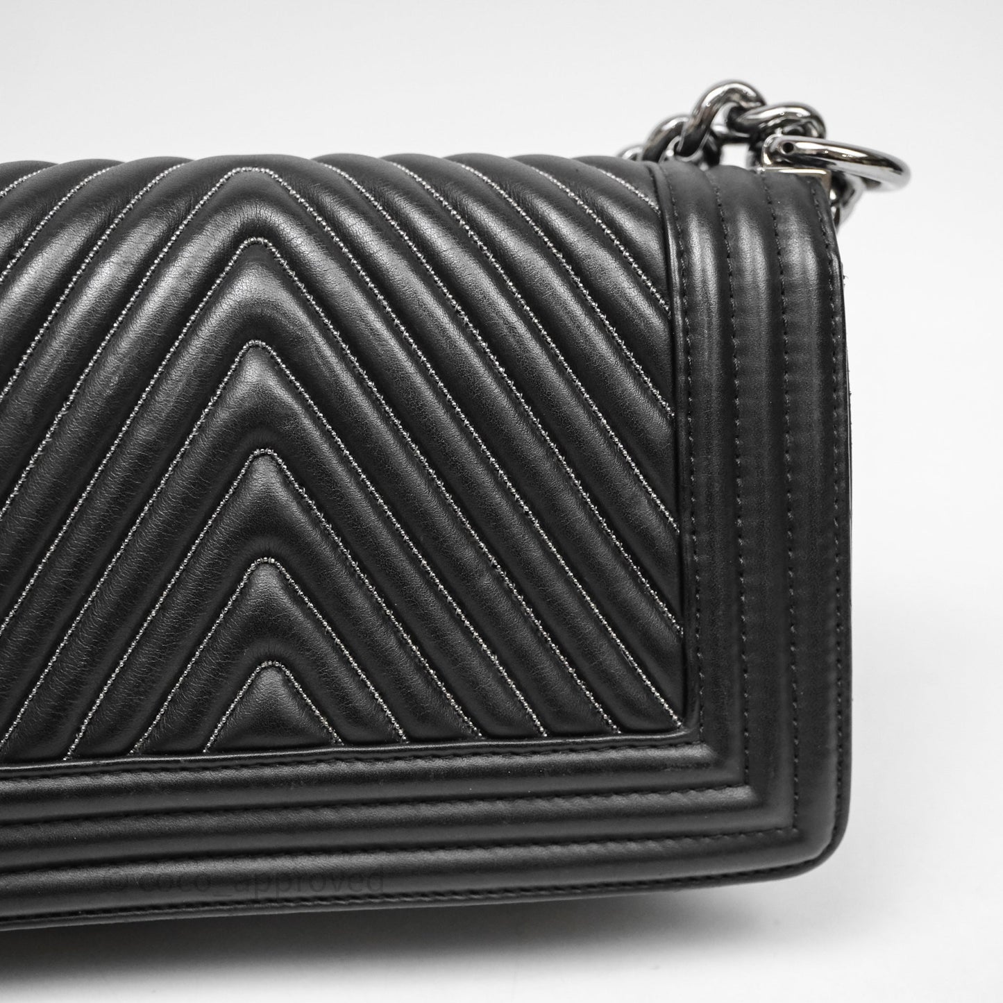 Chanel Small Boy Beaded Chevron Black Lambskin Silver Hardware