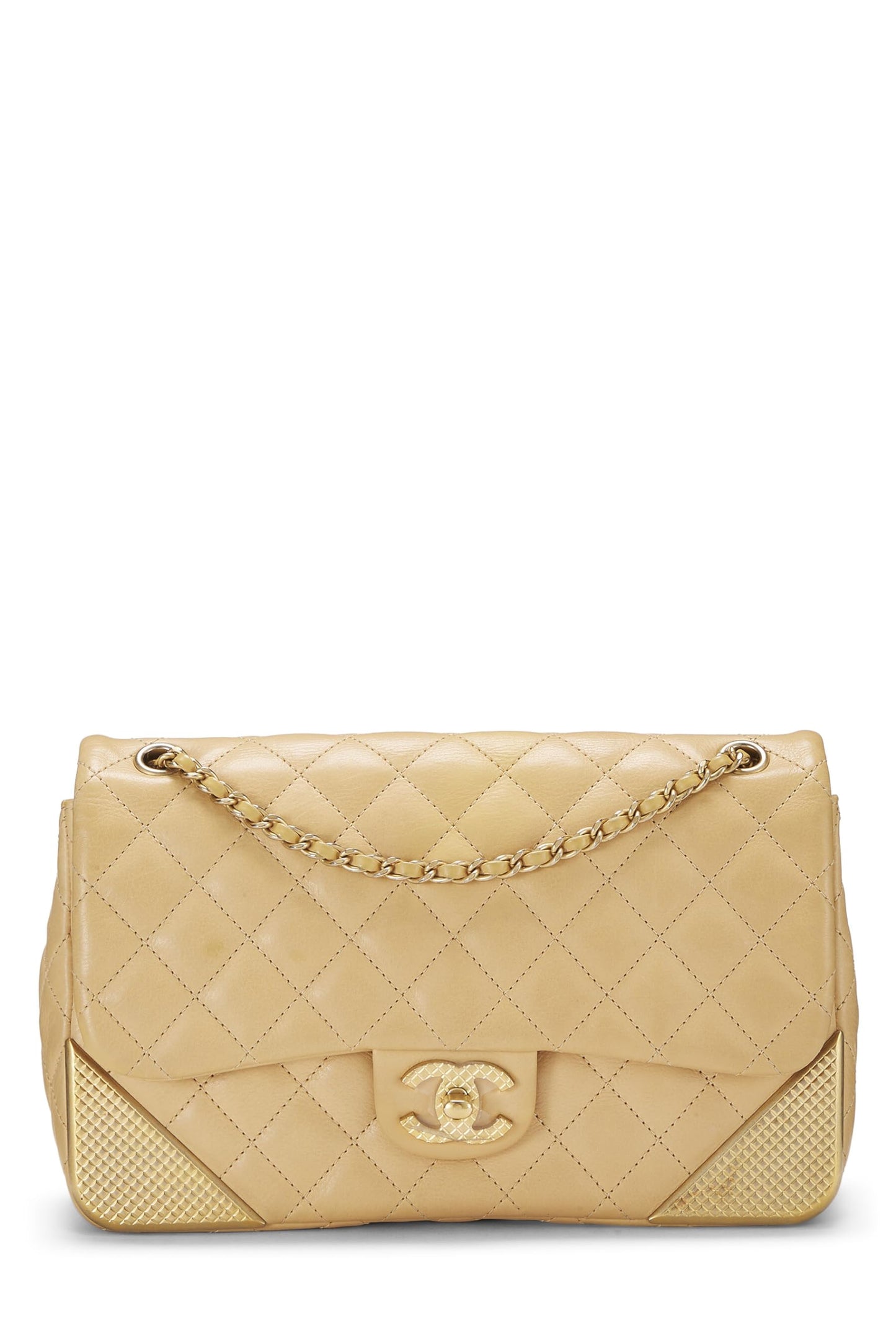 Chanel,  Paris-Cosmopolite Beige Chevron Lambskin Rock the Corner Flap Bag Medium, Beige