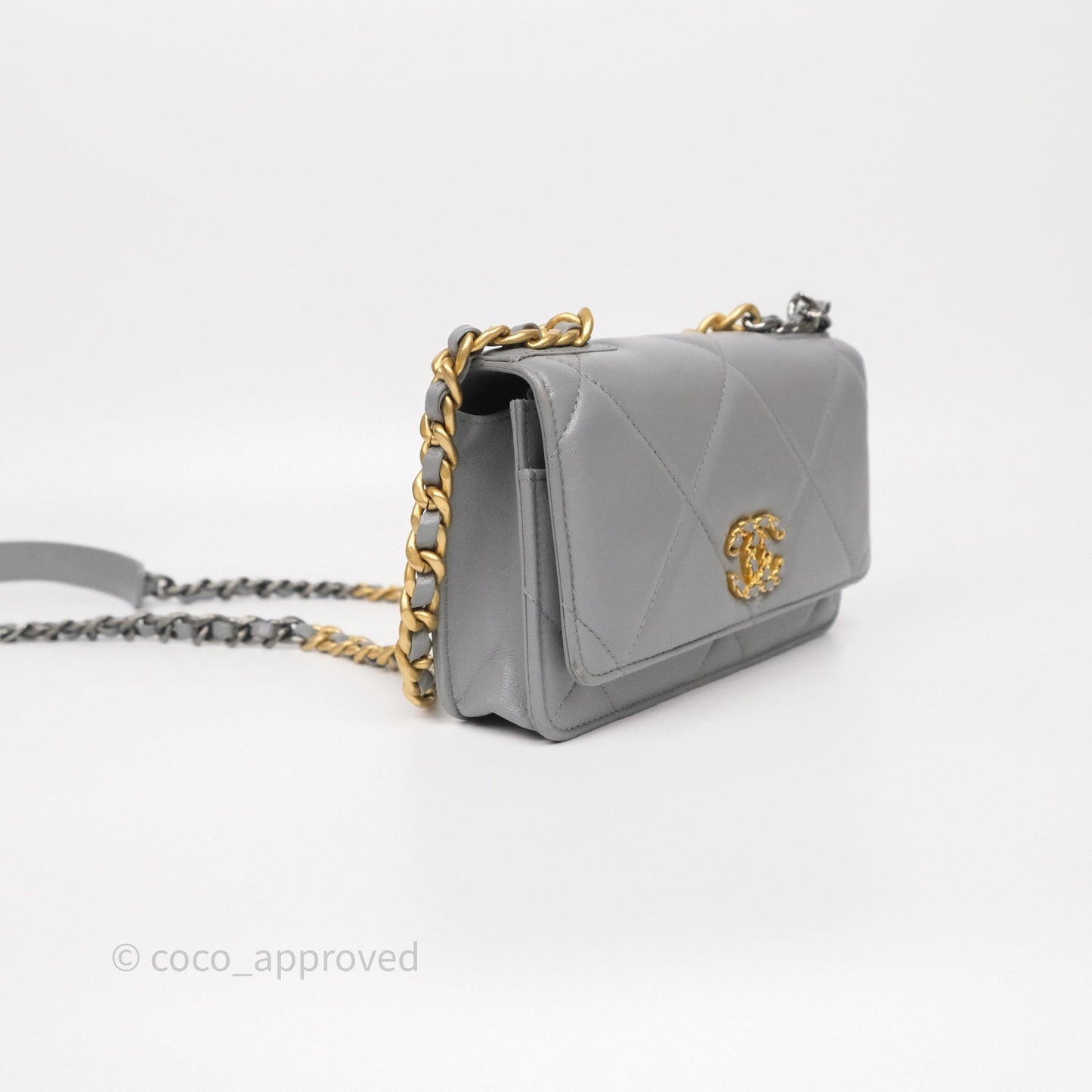 Chanel 19 Wallet on Chain WOC Grey Lambskin Mixed Hardware