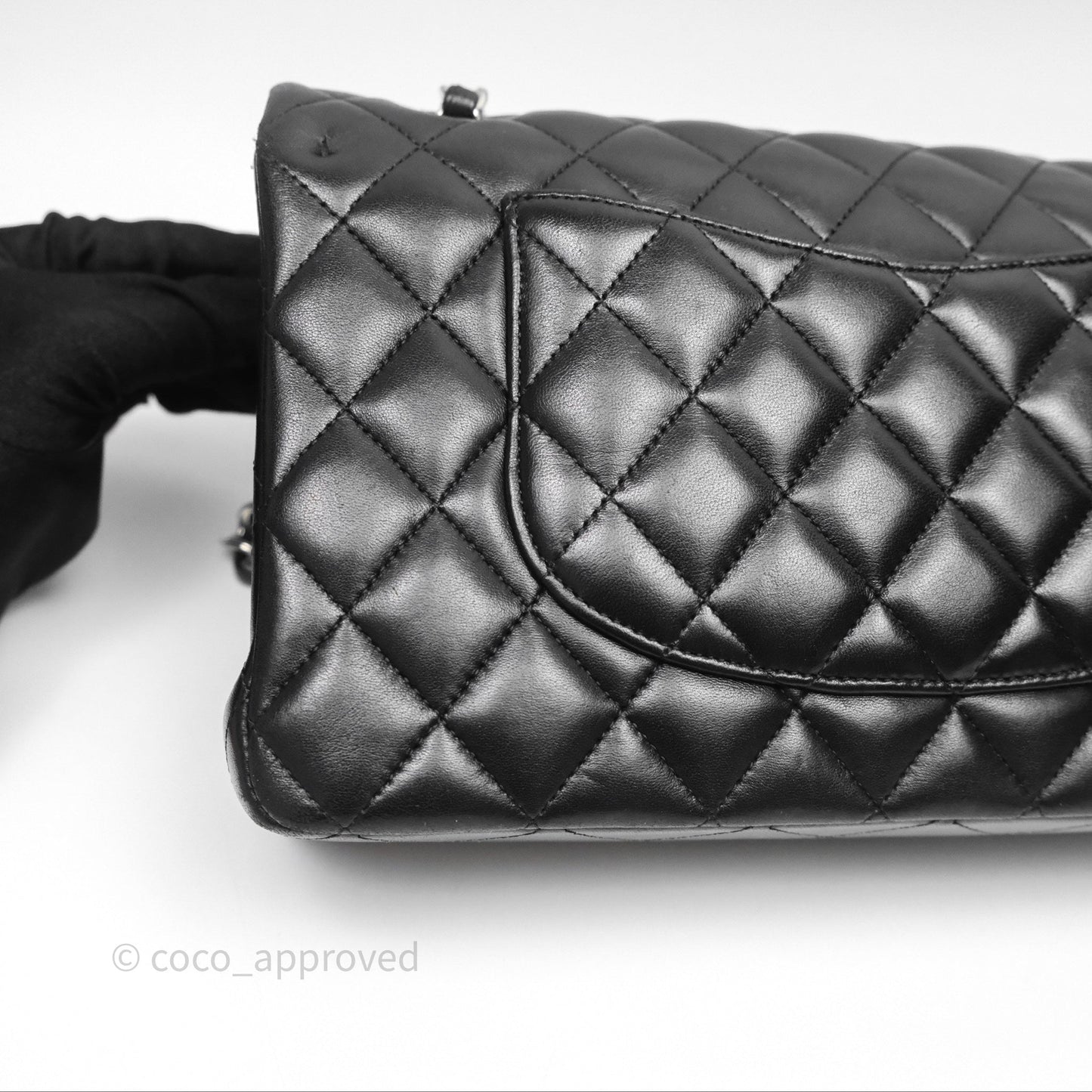 Chanel Classic M/L Medium Flap Quilted Black Lambskin Silver Hardware