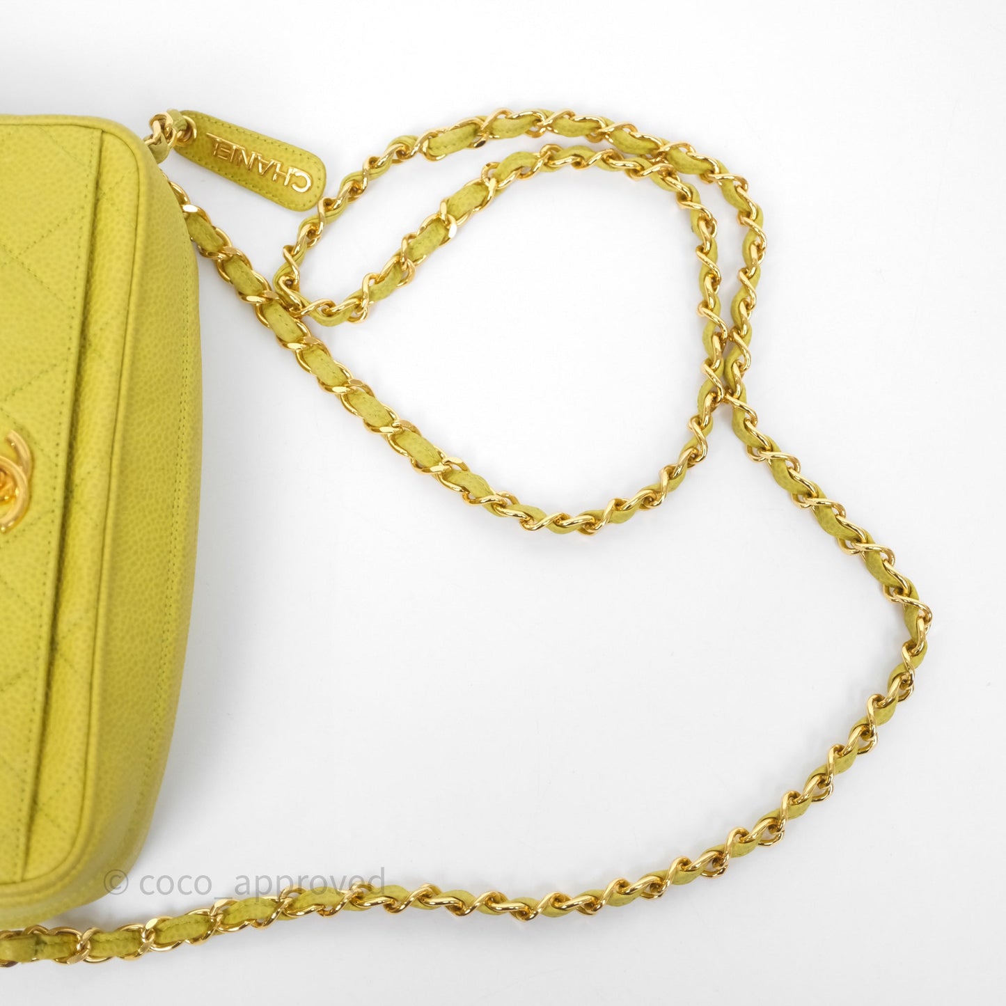 Chanel Vintage Quilted Camera Bag Green Yellow Caviar Gold Hardware