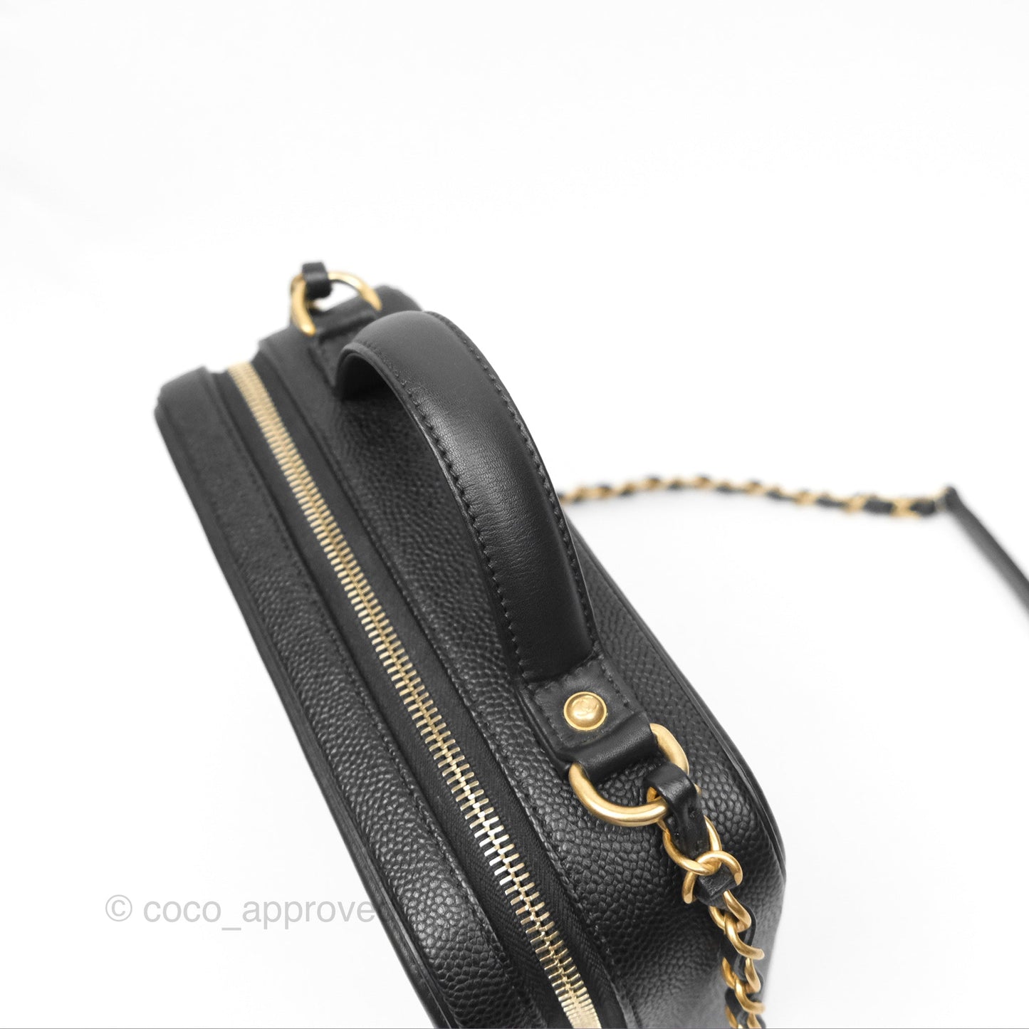 Chanel Quilted Medium CC Filigree Vanity Case Black Caviar Aged Gold Hardware