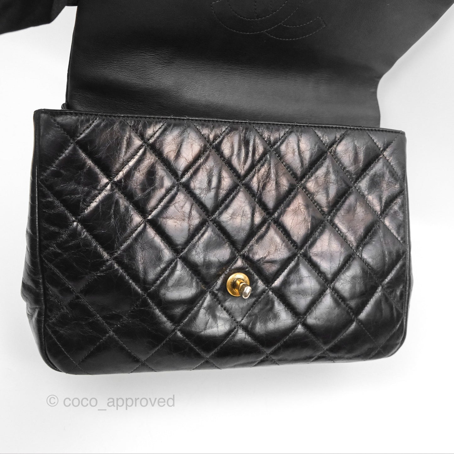 Chanel Gold Bar Top Handle Shoulder Bag Black Glazed Aged Calfskin Aged Gold Hardware