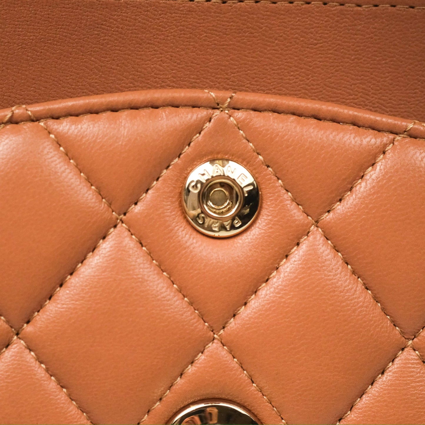 Chanel Small Quilted Classic Flap Dark Caramel Beige Lambskin Gold Hardware