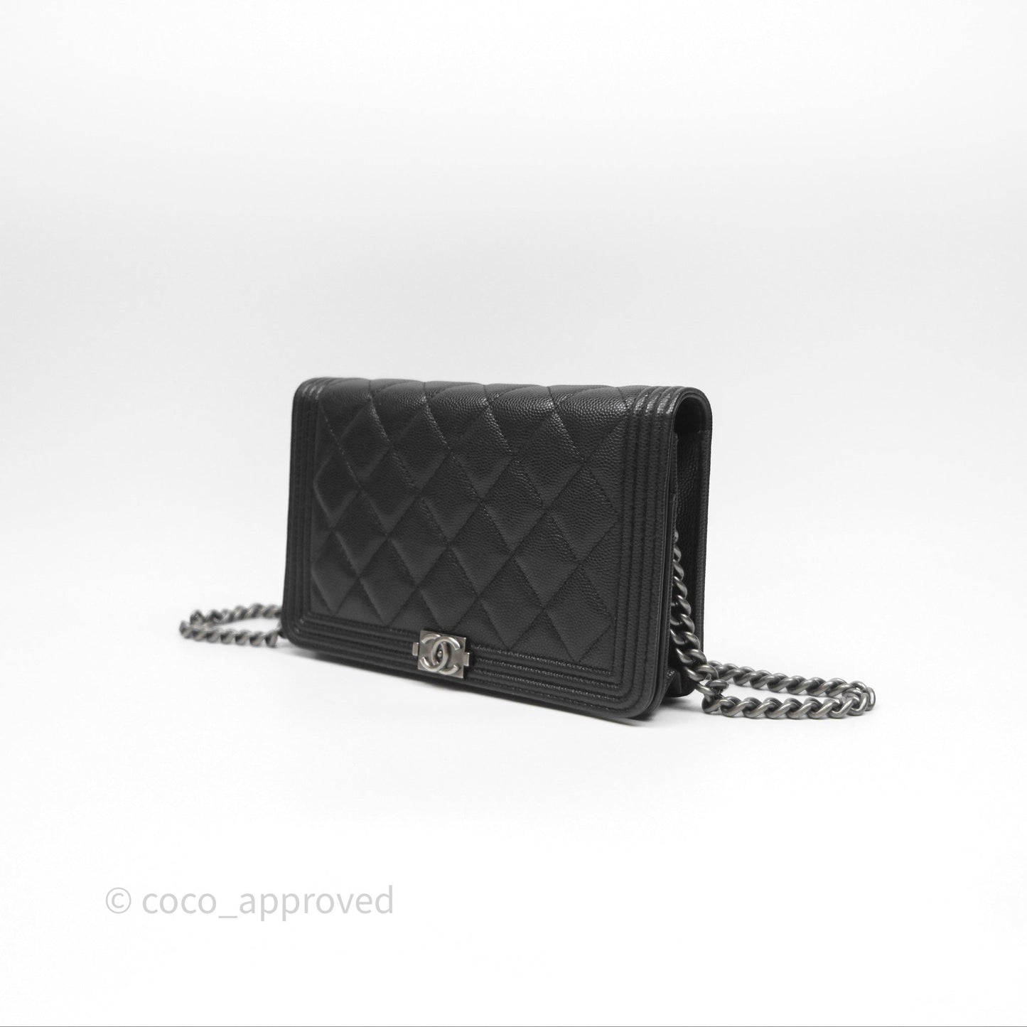 Chanel Quilted Boy Wallet on Chain WOC Black Caviar Ruthenium Hardware