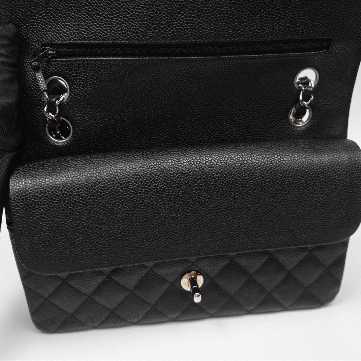 Chanel Classic M/L Medium Flap Quilted Black Caviar Silver Hardware