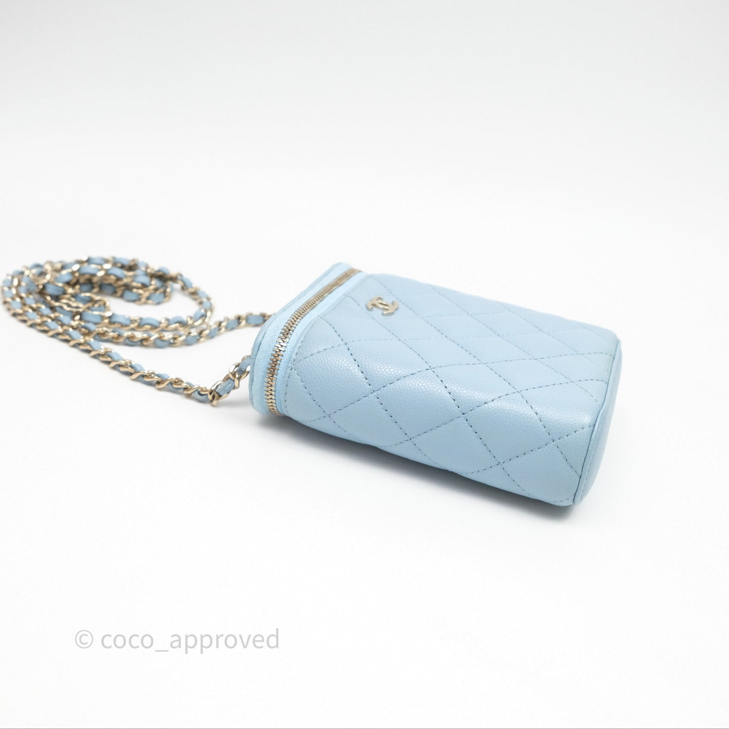 Chanel Classic Mini Vanity With Chain Light Blue Caviar Gold Hardware