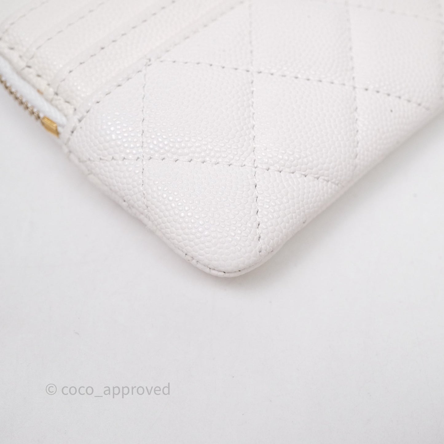 Chanel Quilted Classic Zip Card Holder Wallet White Caviar Gold Hardware