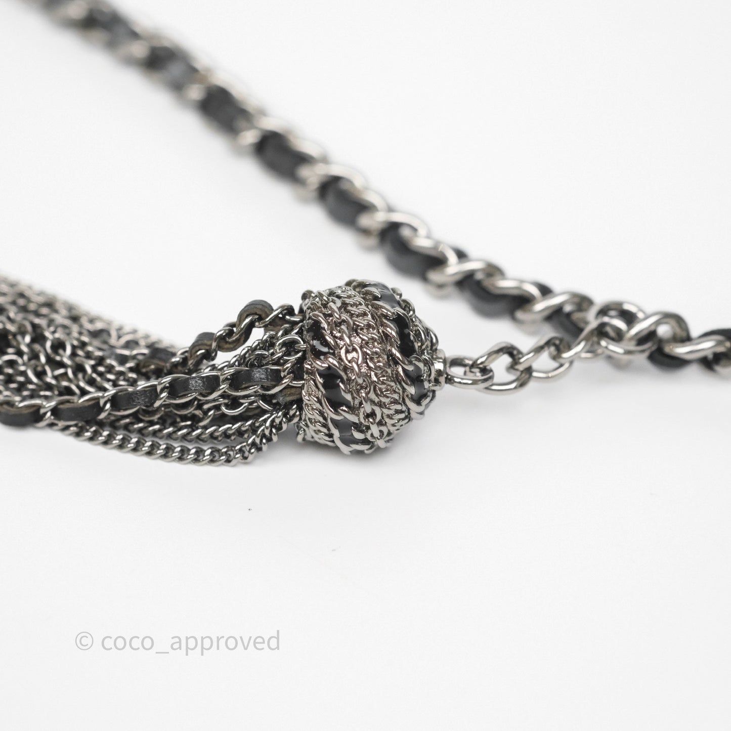 Chanel Tassel Charm Wallet On Chain WOC Iridescent Dark Silver Aged Calfskin