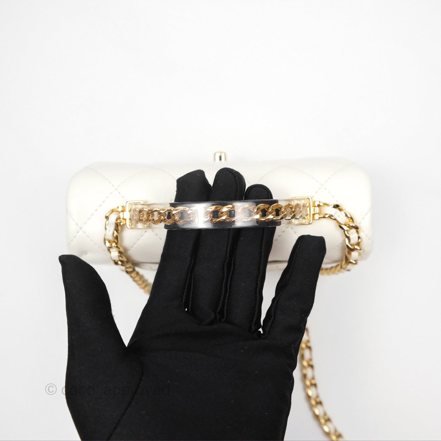 Chanel Top Handle Mini Flap Ivory White Lambskin Gold Hardware