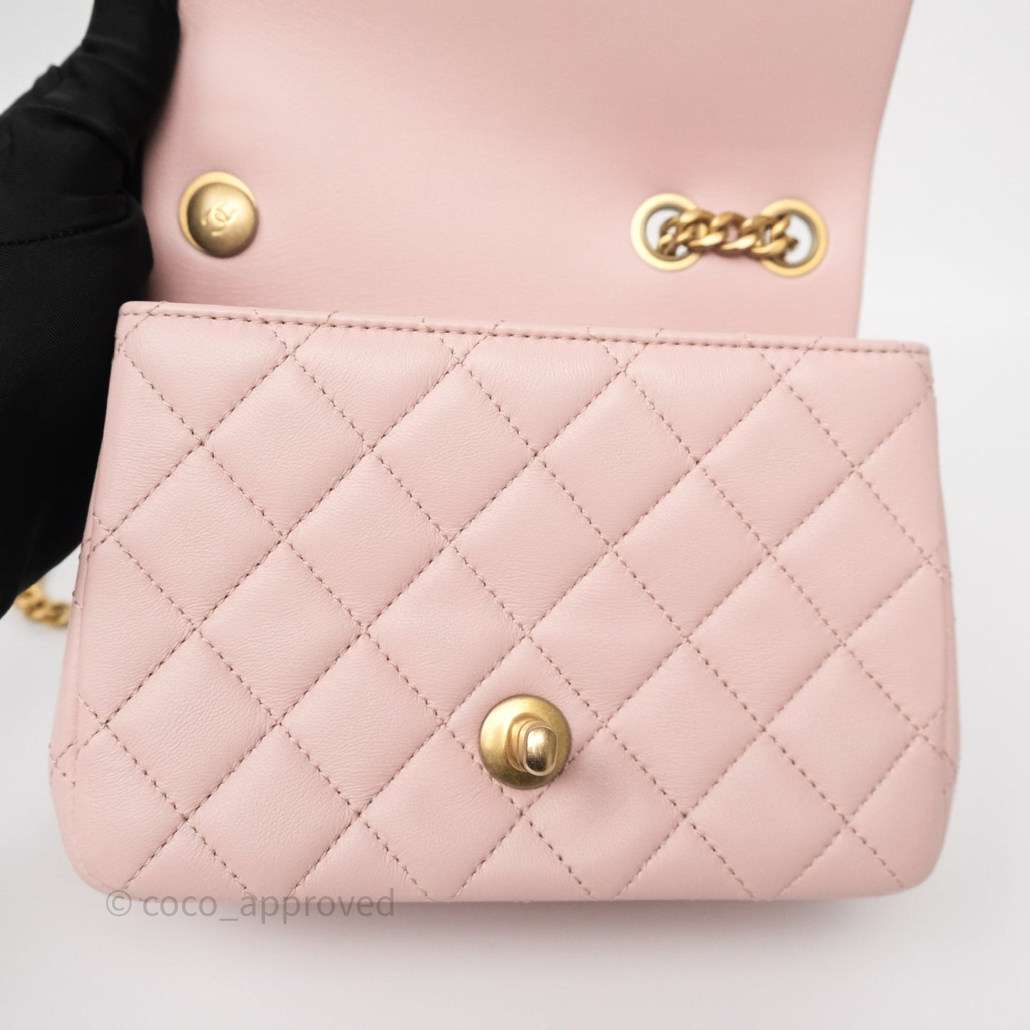 Chanel Quilted Mini Square Flap with Camellia Adjustable Chain Pink Clair Lambskin