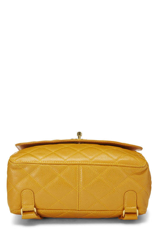 Chanel,  Yellow Quilted Caviar Backpack, Yellow