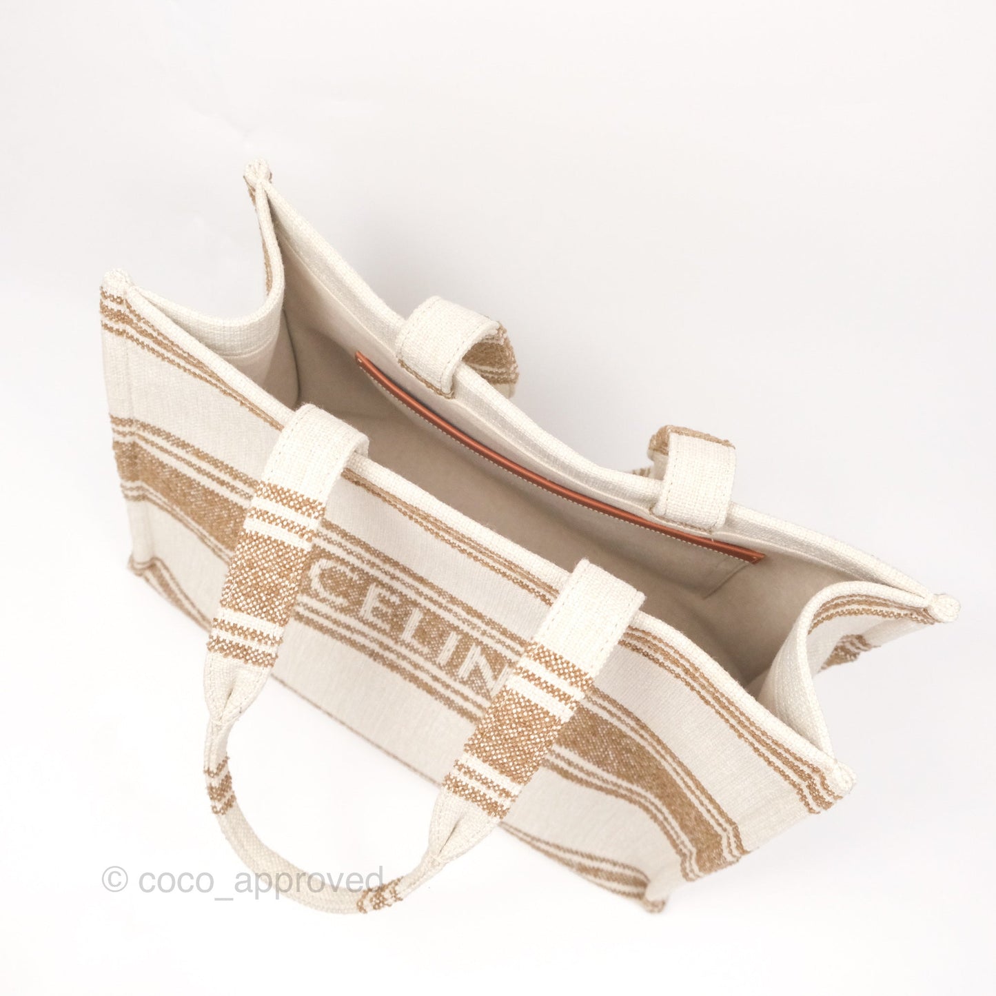 Celine Large Cabas Thais In Striped Textile Tobacco/Tan
