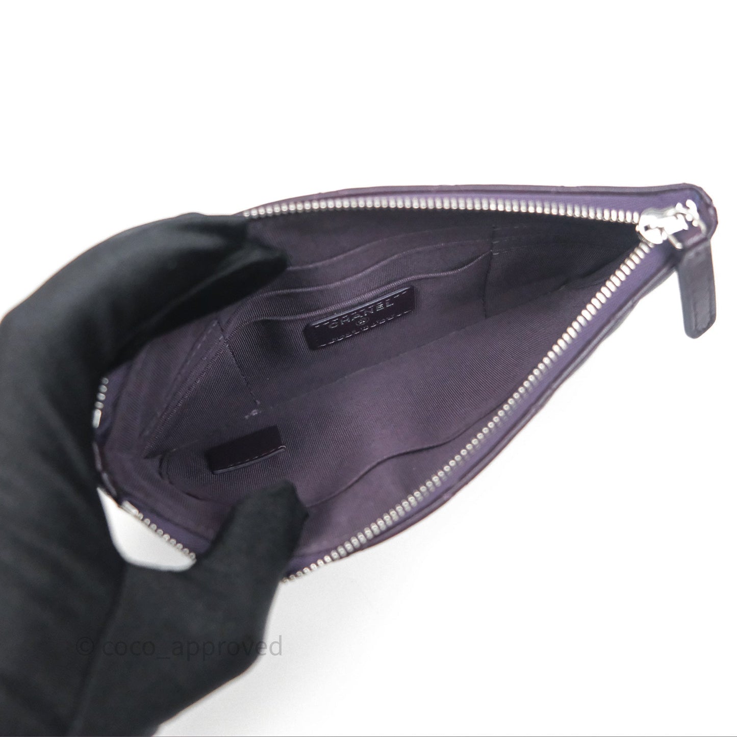 Chanel Quilted Small O Case Dark Purple Lambskin Silver Hardware