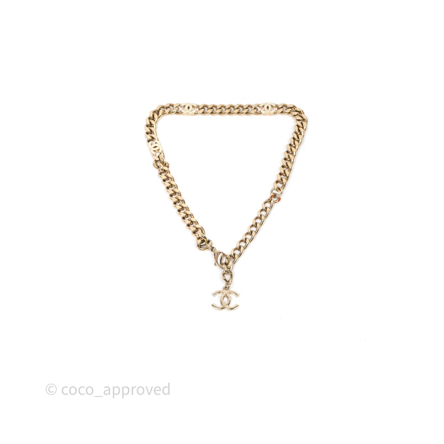 Chanel White CC Logo Chocker Gold Tone 22S