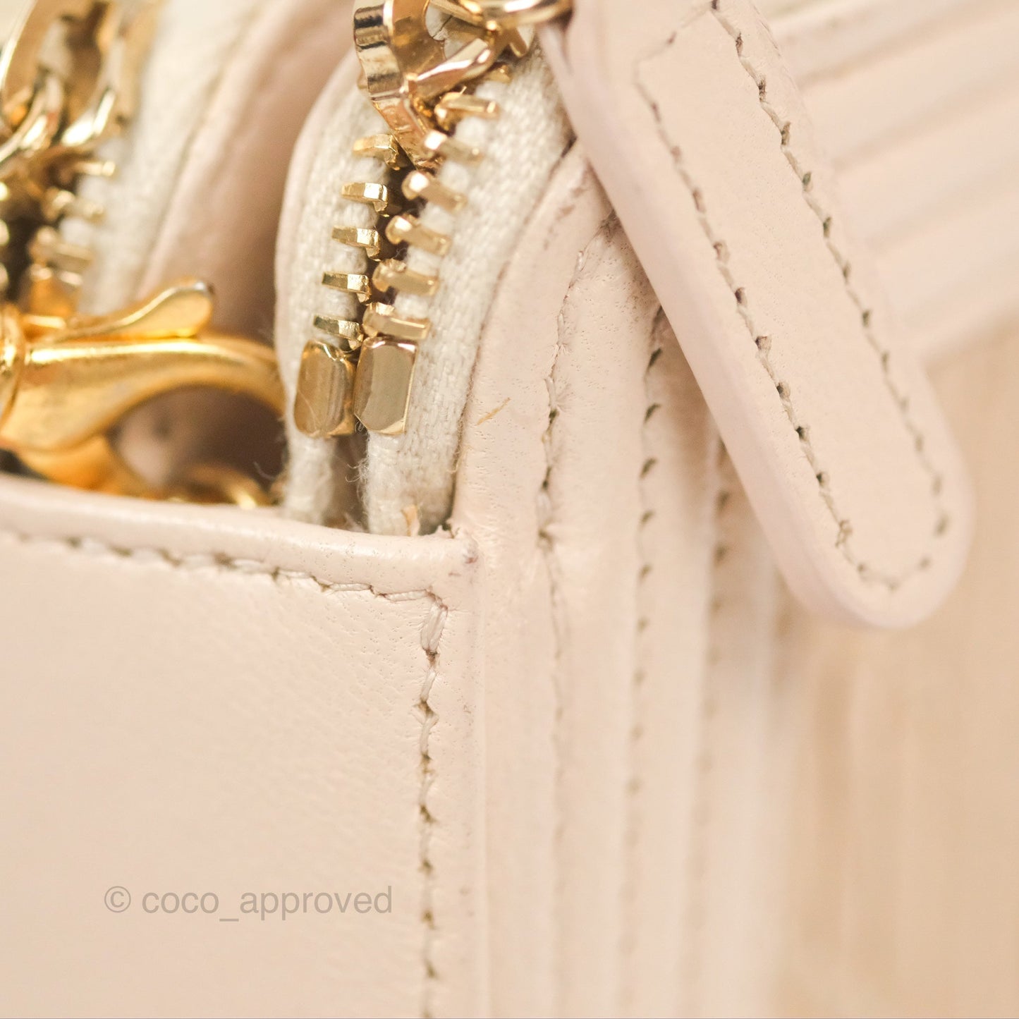 Chanel Boy Double Zip Clutch On Chain Chevron Pale Beige Aged Gold Hardware
