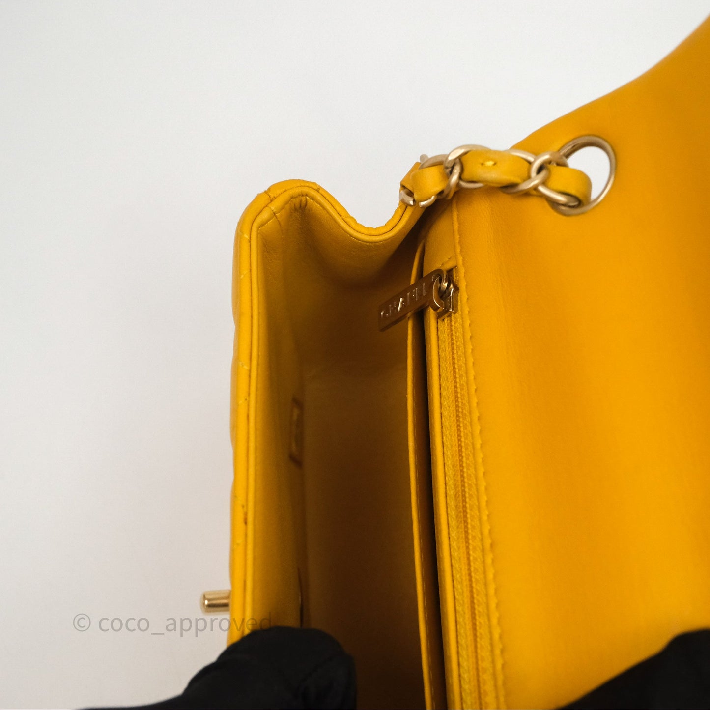 Chanel Mini Square Flap Quilted Yellow Lambskin Gold Hardware