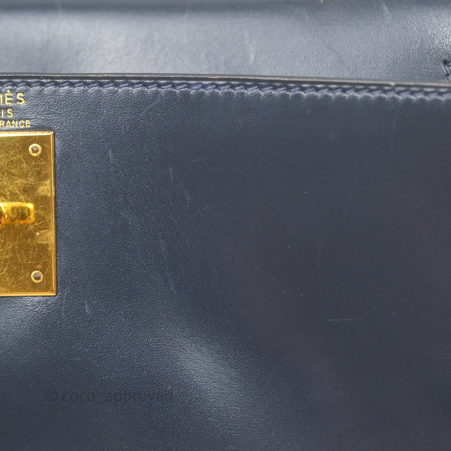 Hermès Vintage Kelly 28 Retourn Navy Box Leather Gold Hardware