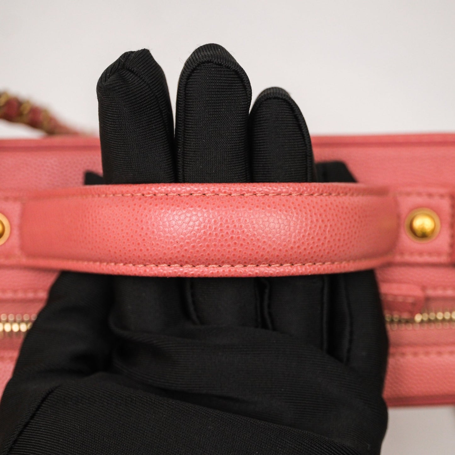 Chanel Medium CC Filigree Vanity Case Quilted Pink Caviar Aged Gold Hardware