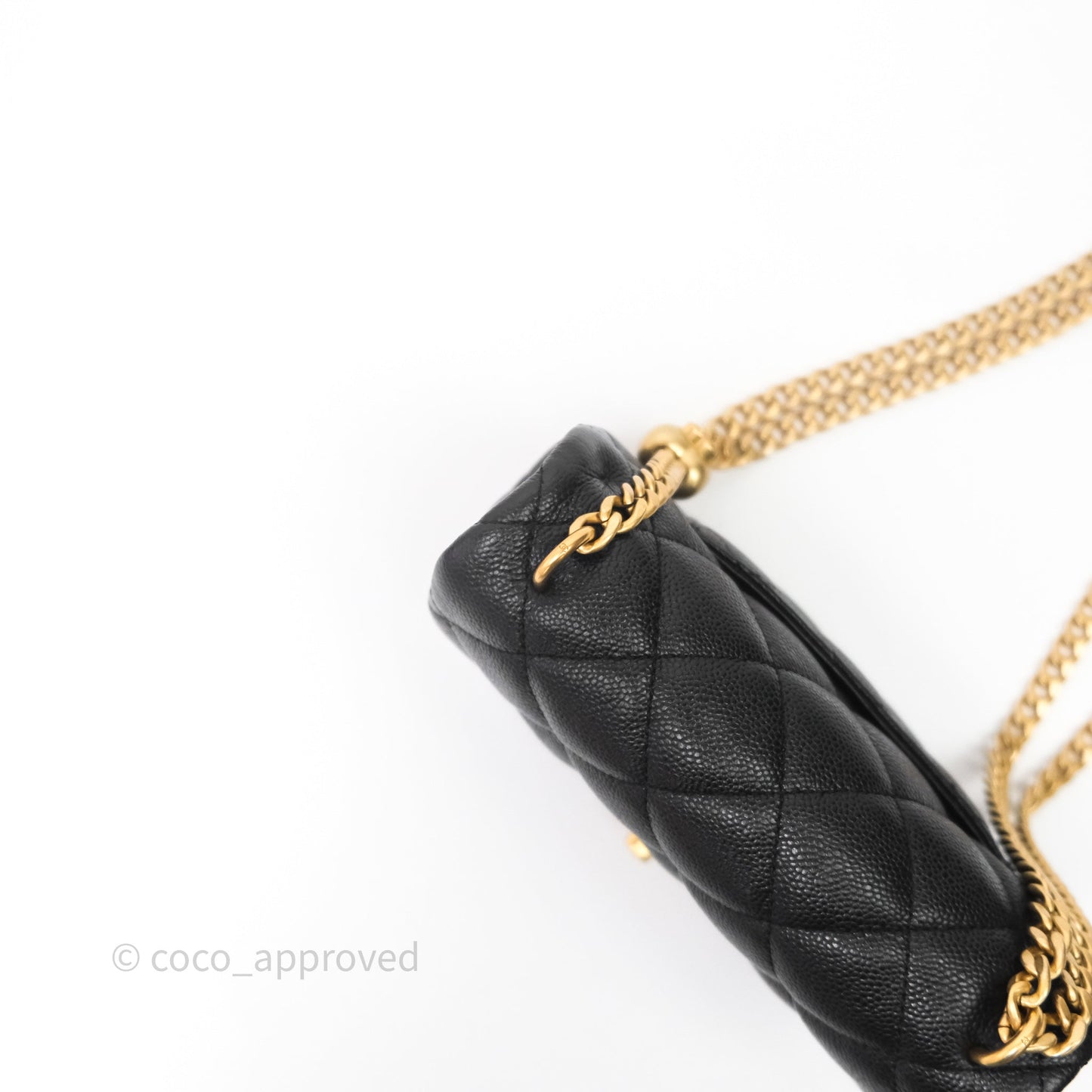 Chanel Mini Flap Bag Heart Adjustable Chain Black Caviar Aged Gold Hardware
