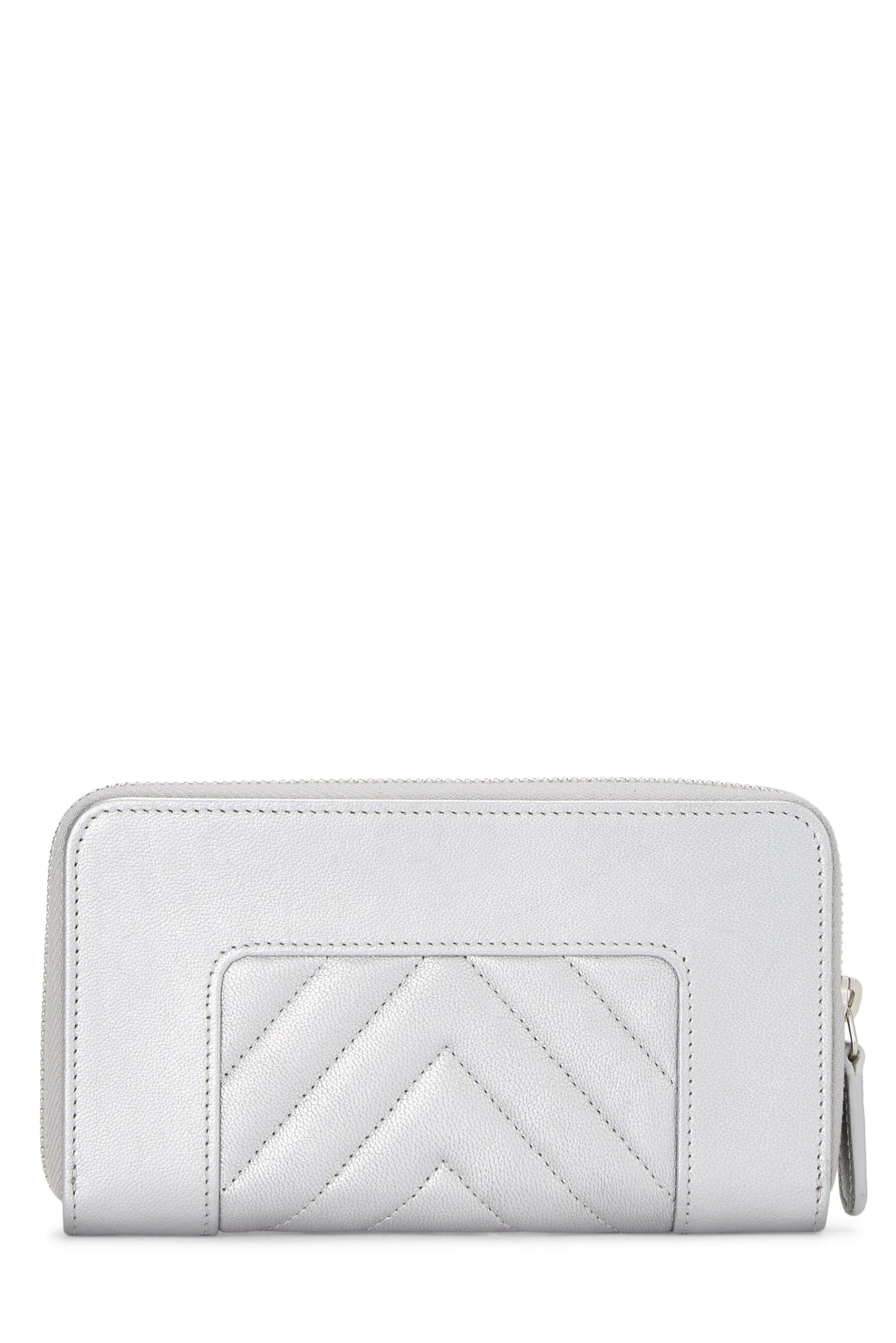 Chanel,  Silver Lambskin Mademoiselle Vintage Zippy, Silver