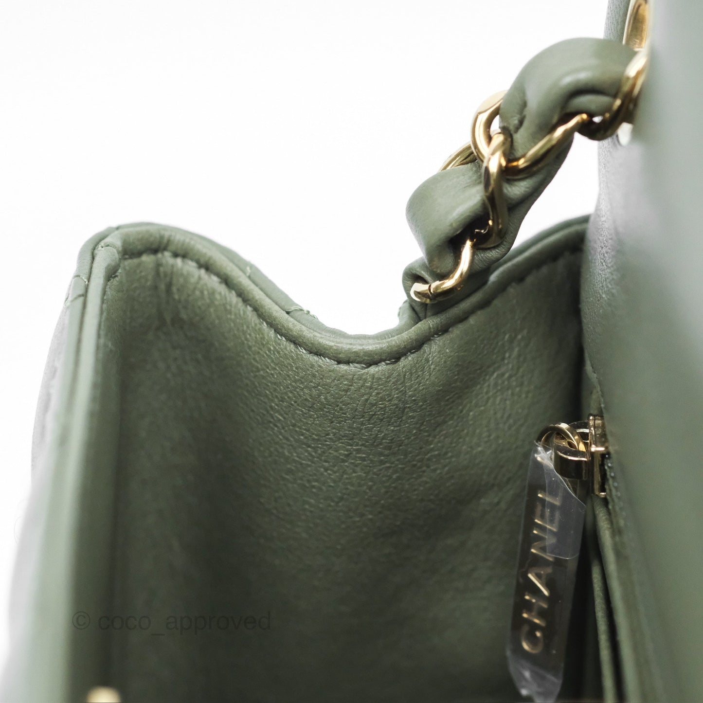 Chanel Mini Square Flap Quilted Olive Green Lambskin Gold Hardware