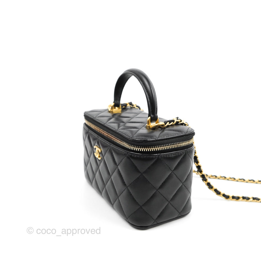Chanel Vanity Rectangular Top Handle Black Lambskin Gold Hardware