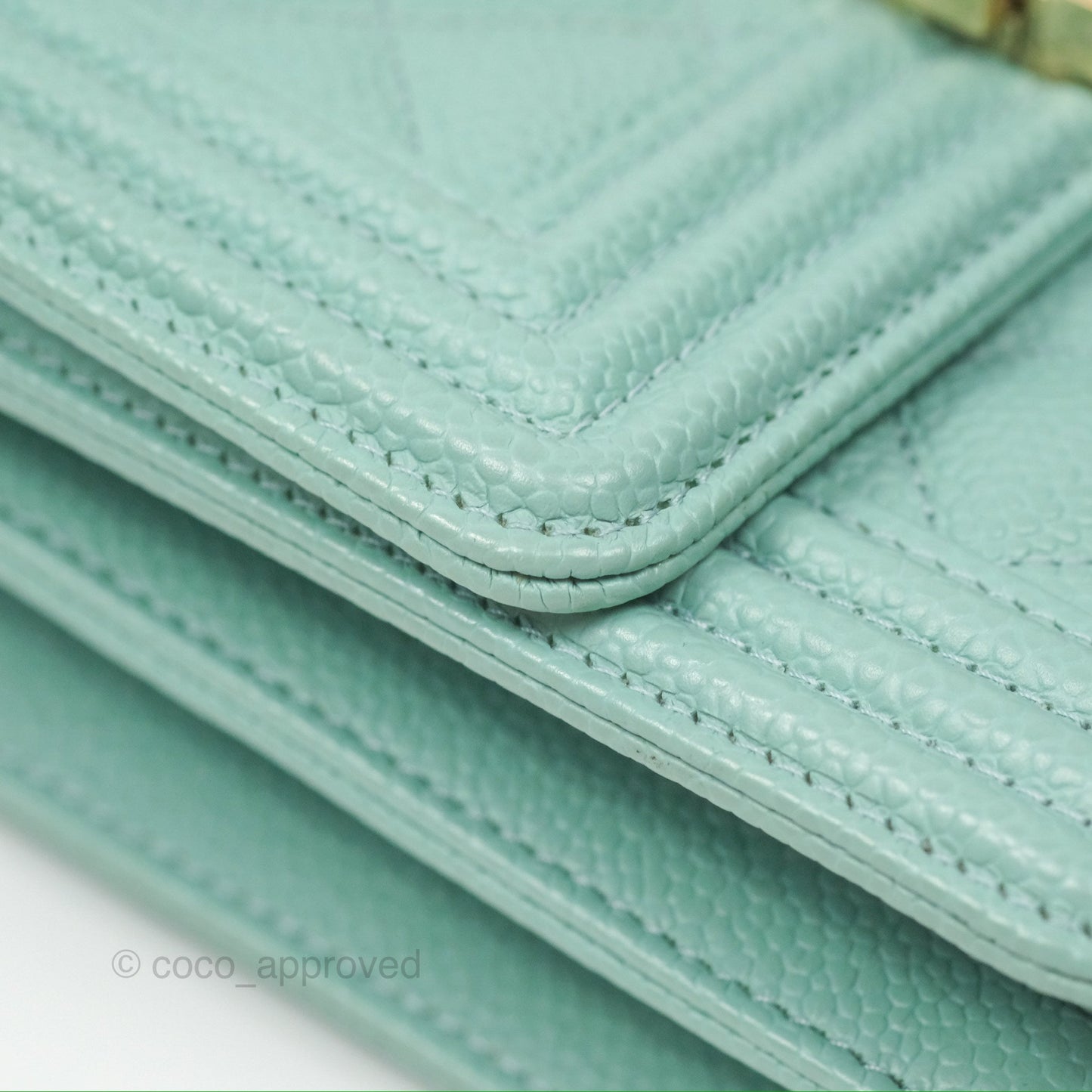 Chanel Quilted North South Boy Flap Tiffany Green Caviar Gold Hardware