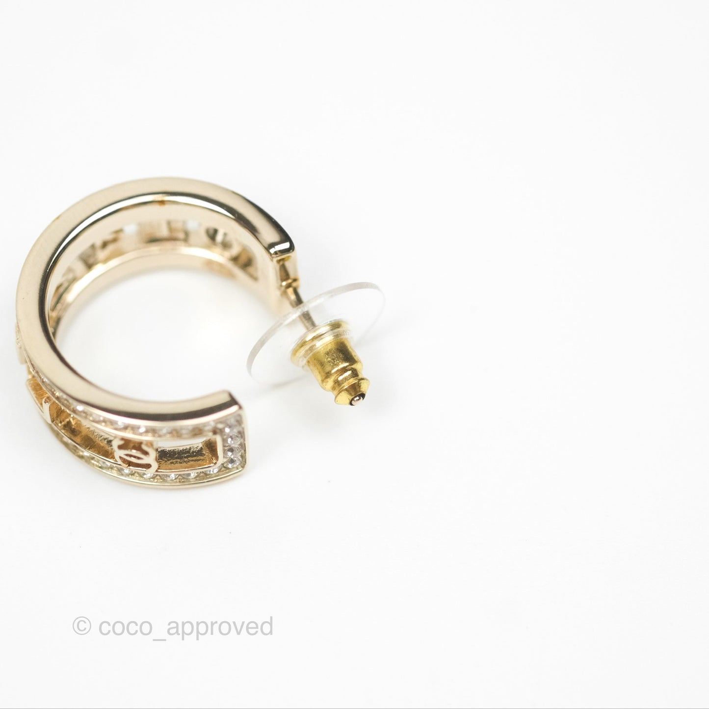 Chanel Logo Crystal Hoop Earrings Gold Hardware 21V