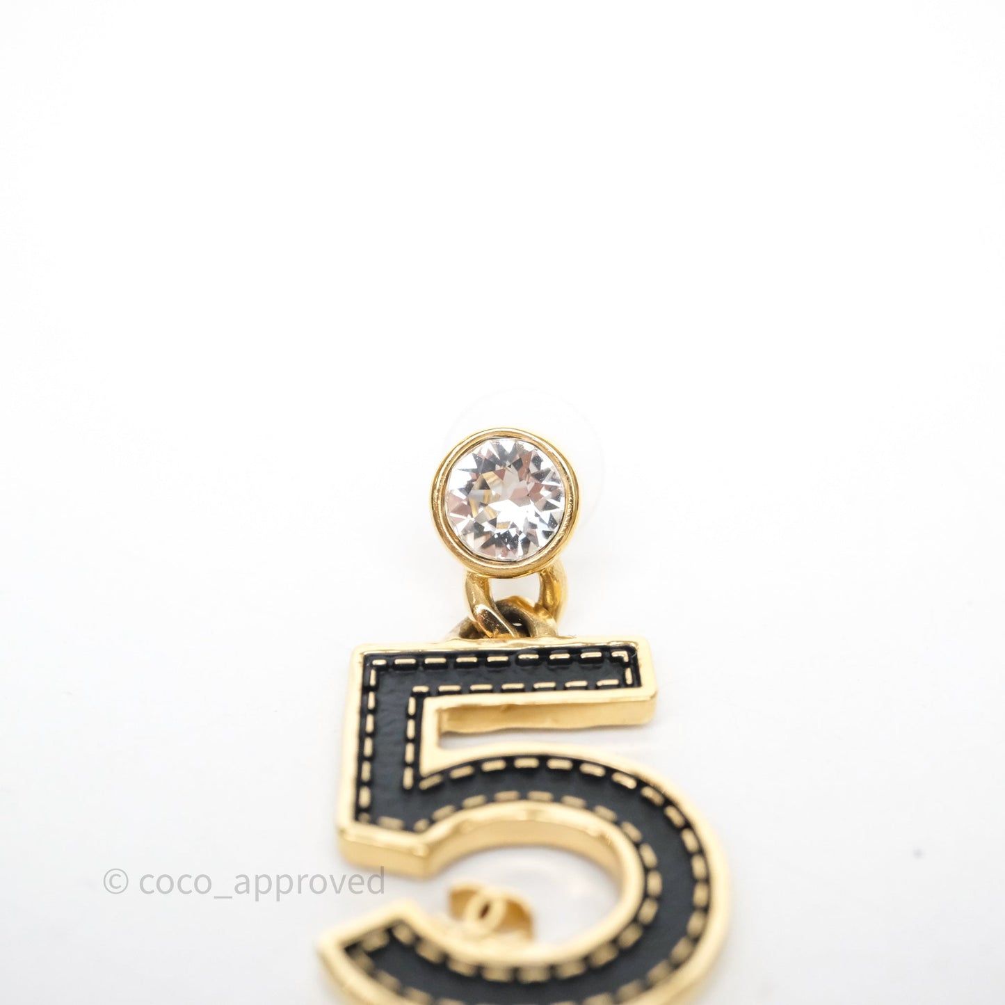 Chanel Crystal No.5 Drop Earrings Gold Tone 23S