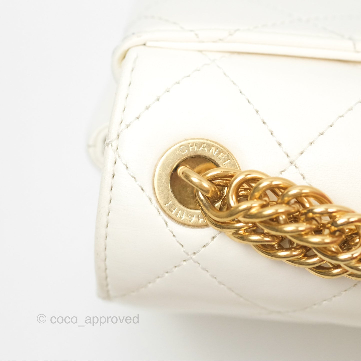 Chanel Mini Flap Bag with Enamel Charm Chain White Lambskin Gold Hardware