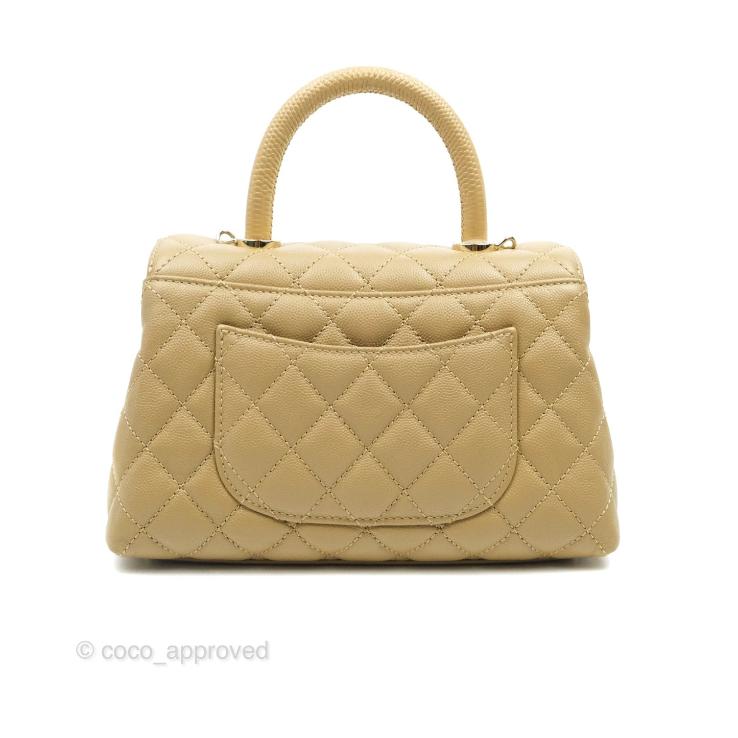 Chanel Small Coco Handle Quilted Dark Beige Caviar Gold Hardware Lizard Embossed Handle 21A