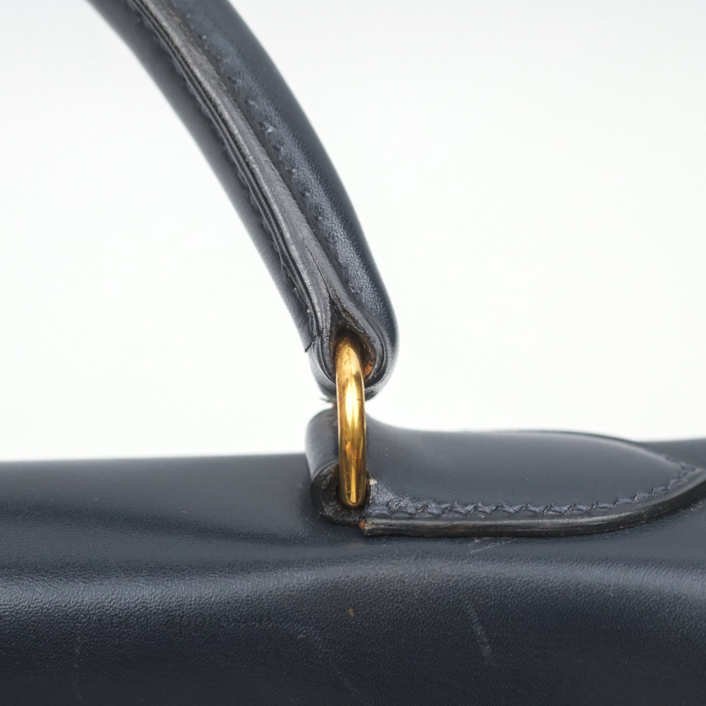 Hermès Vintage Kelly 28 Retourn Navy Box Leather Gold Hardware
