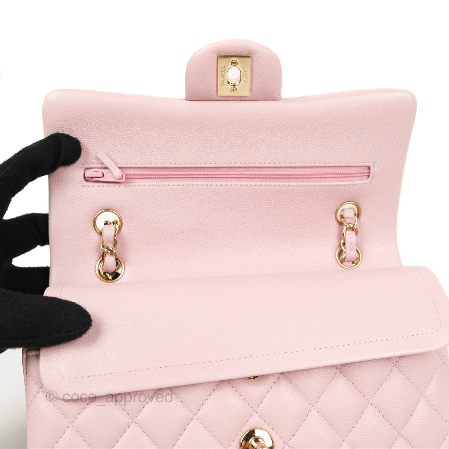 Chanel Small Classic Quilted Flap Pink Caviar Gold Hardware 21S