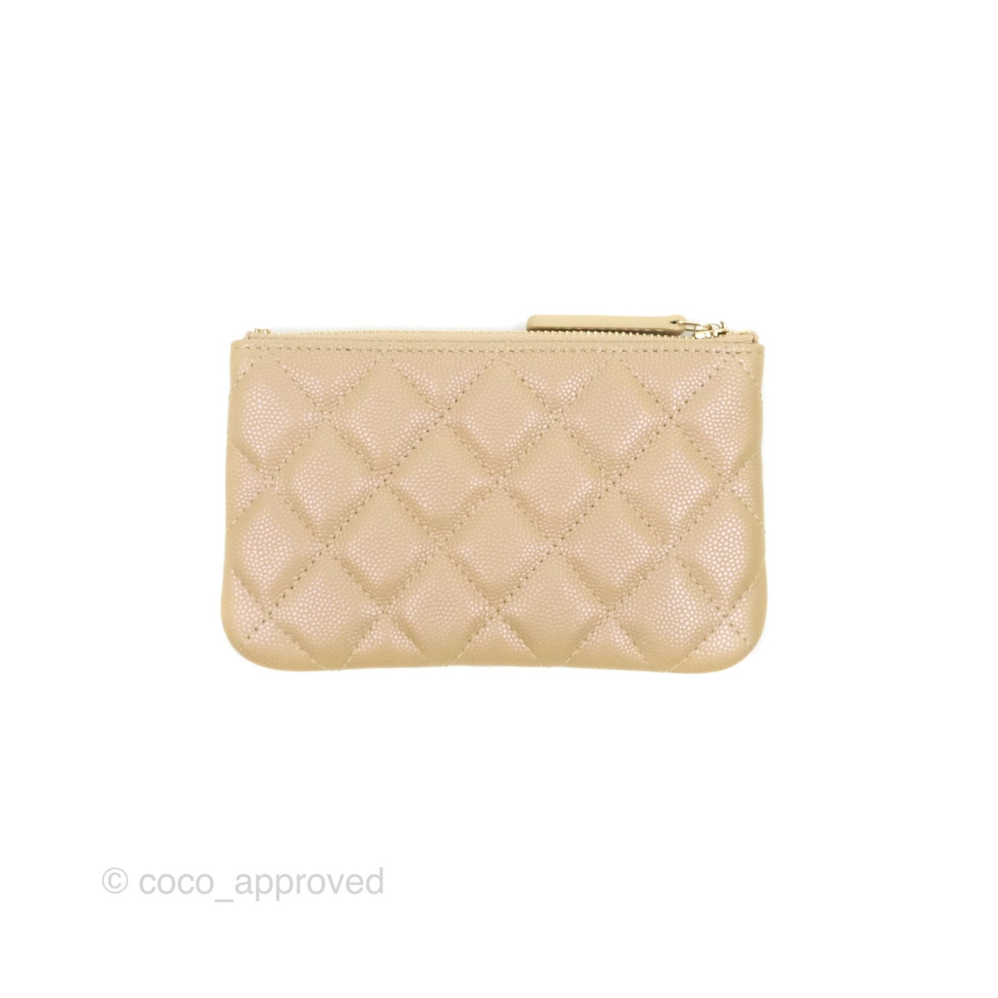 Chanel Mini Quilted O Case Iridescent Beige Caviar Gold Hardware 21S