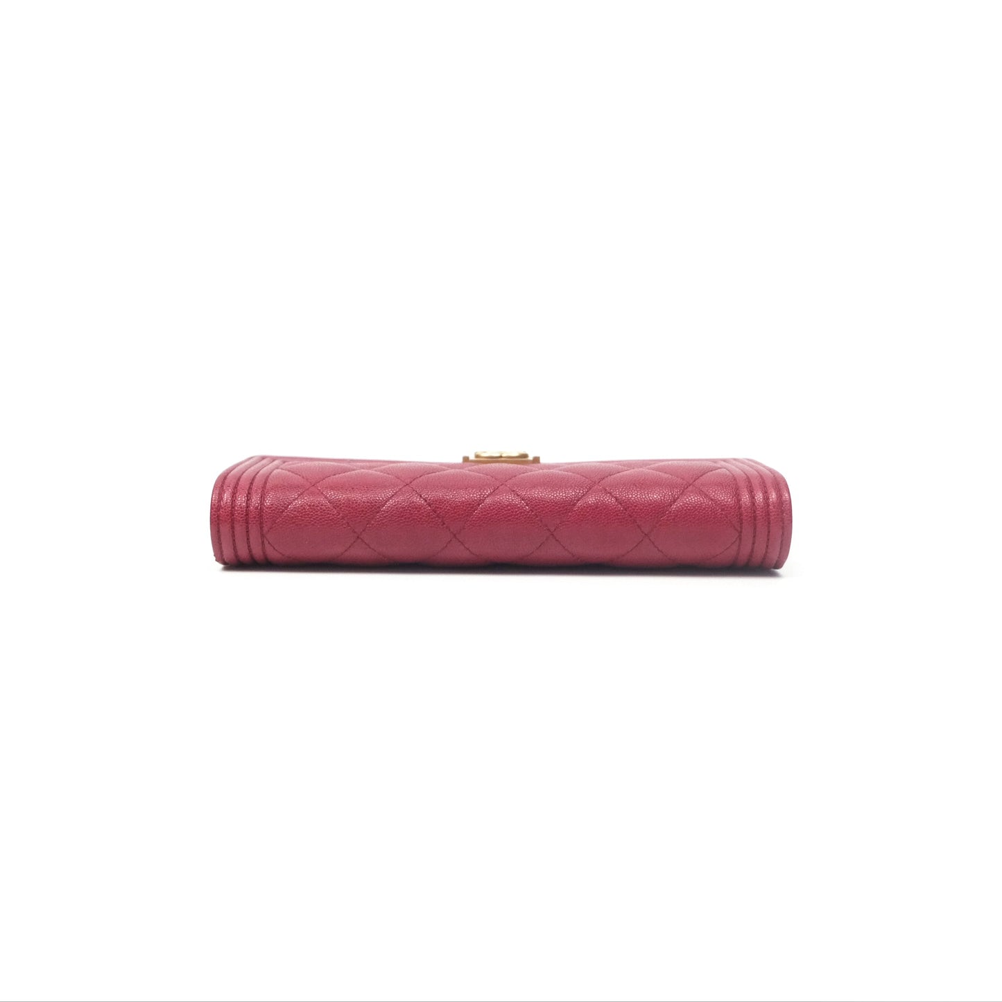 Chanel Quilted Boy Flap Long Wallet Dark Red Caviar Aged Gold Hardware