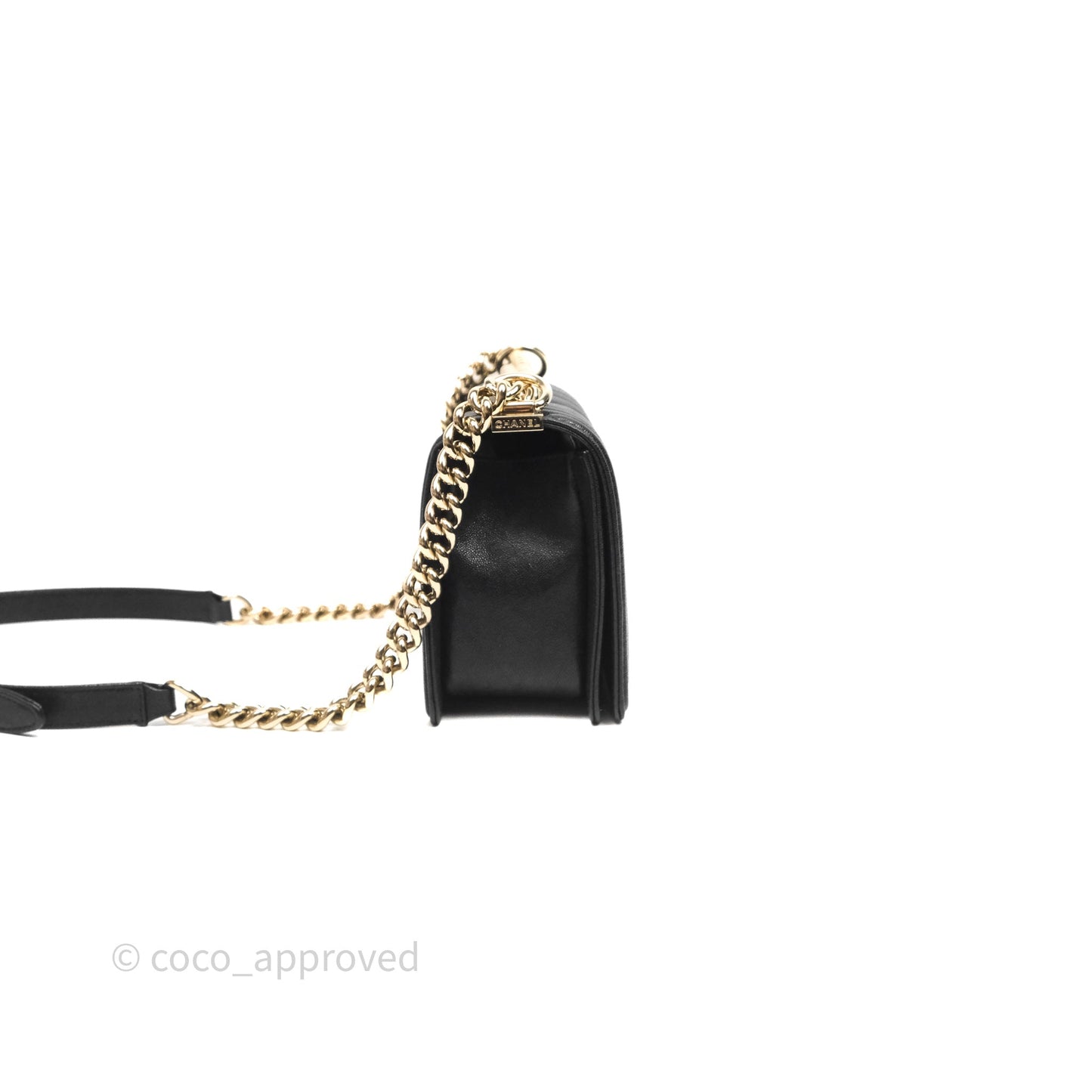 Chanel Medium Boy Chevron Black Caviar Light Gold Hardware