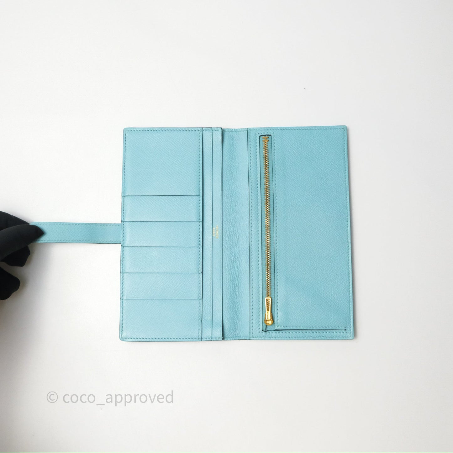 Hermès Bearn Long Wallet Bleu Atoll 3P Epsom Gold Hardware