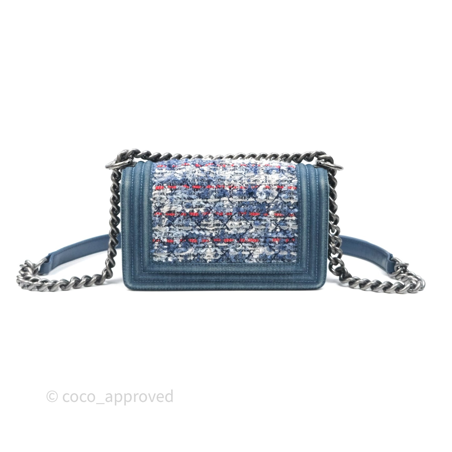 Chanel Small Boy Blue Denim Tweed Ruthenium Hardware