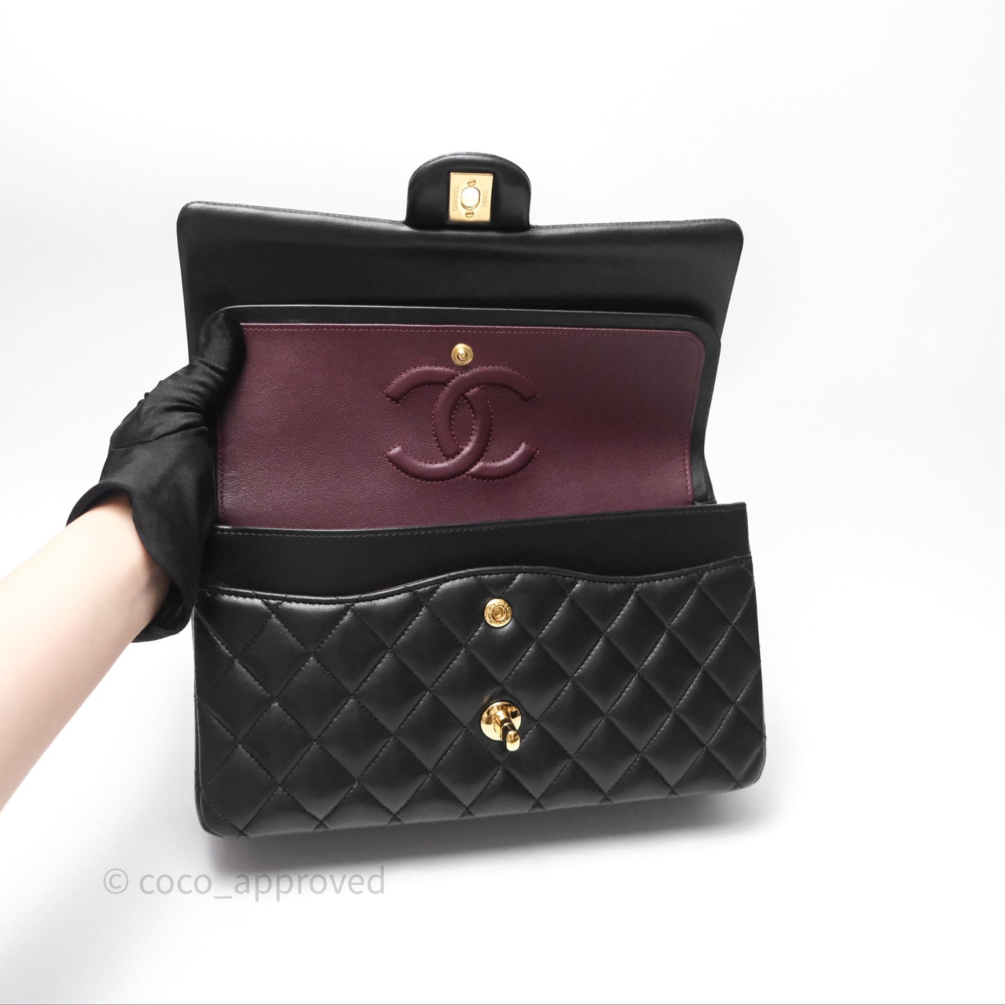 Chanel Classic M/L Medium Flap Quilted Black Lambskin Gold Hardware