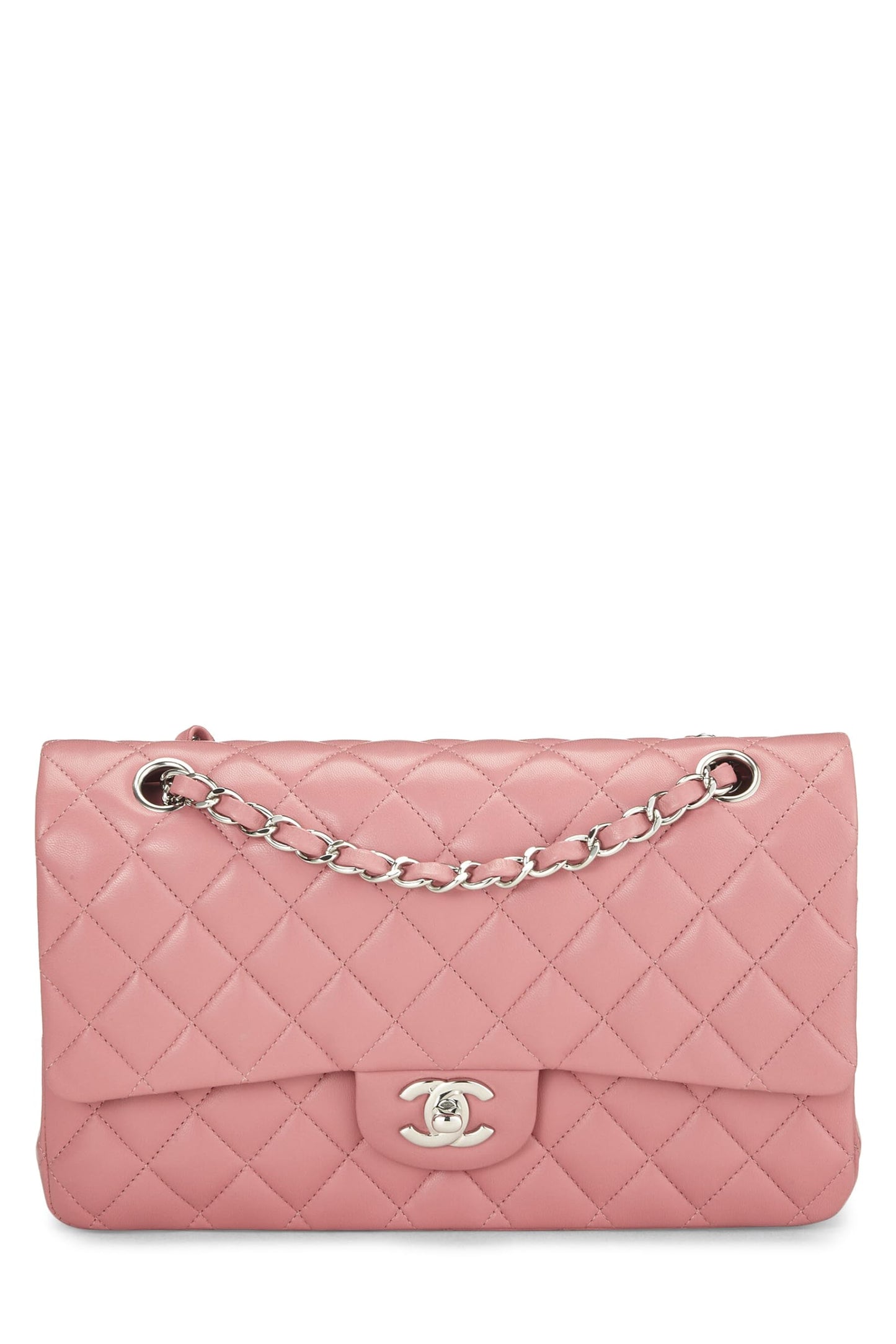 Chanel,  Pink Quilted Lambskin Classic Double Flap Medium, Pink