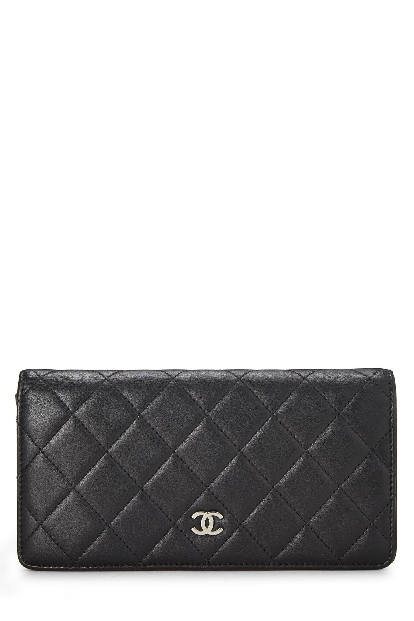 Chanel,  Black Quilted Lambskin Classic Long Flap Wallet, Black