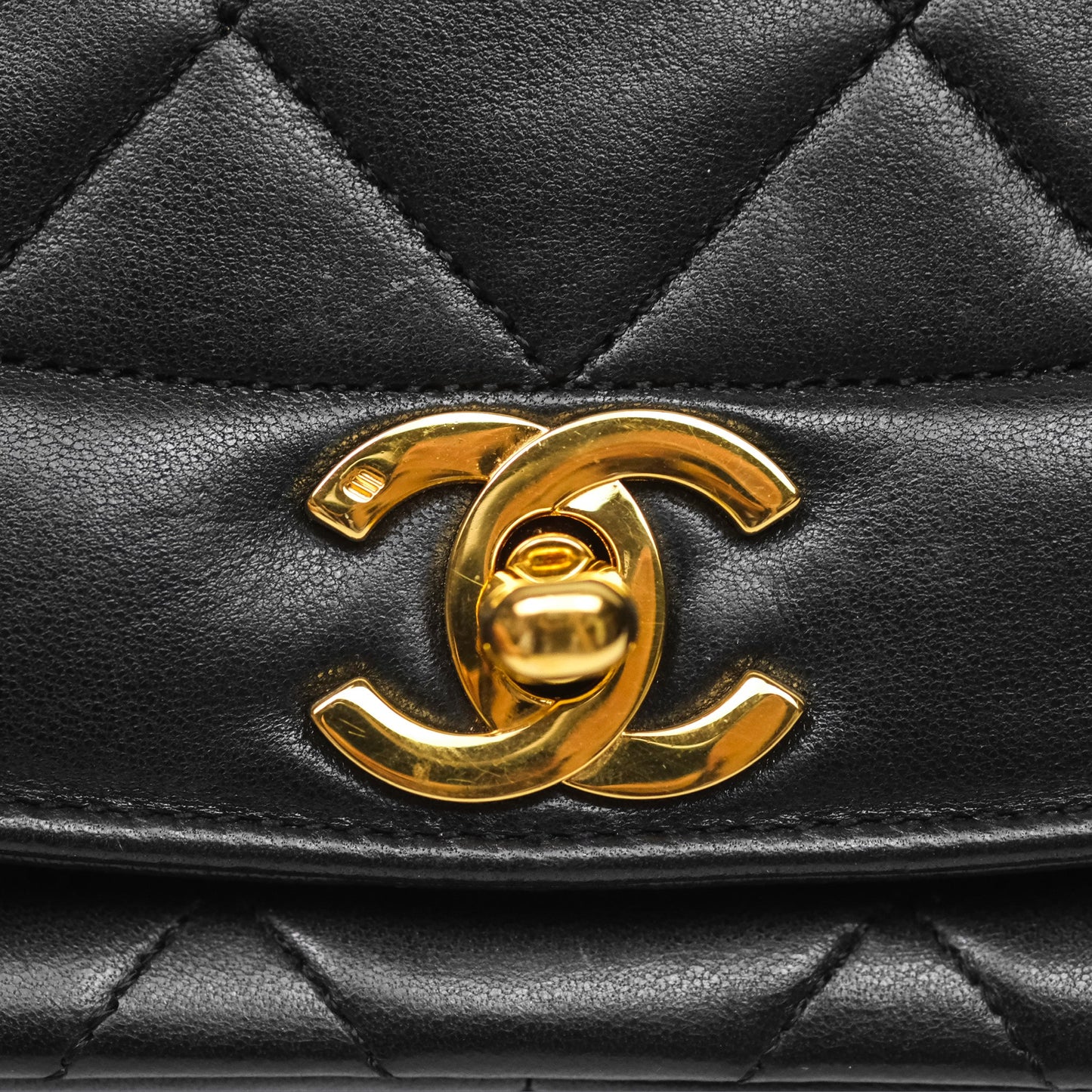 Chanel Medium Vintage Quilted Classic Diana Flap Bag Black Lambskin 24K Gold Hardware