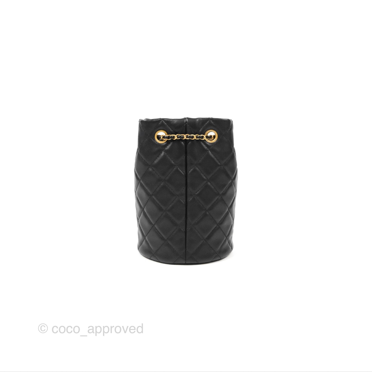 Chanel Pearl Crush Bucket Bag Black Lambskin Aged Gold Hardware