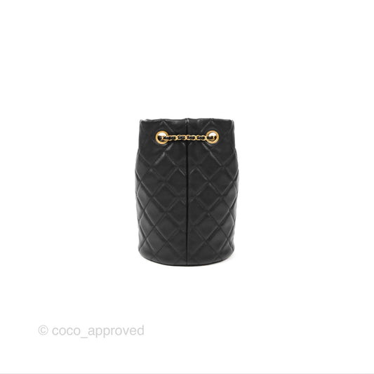 Chanel Pearl Crush Bucket Bag Black Lambskin Aged Gold Hardware