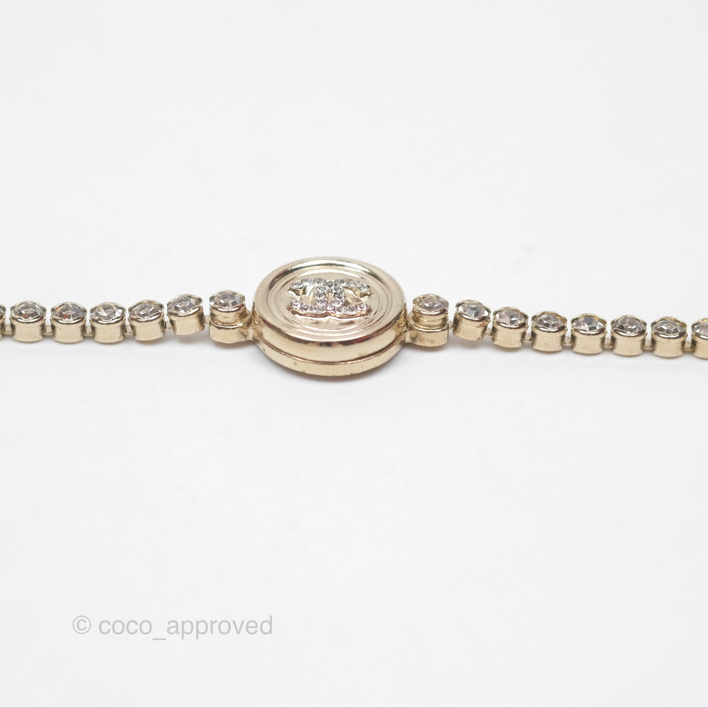 Chanel CC Crystal Chain Choker Necklace Gold Tone 21S